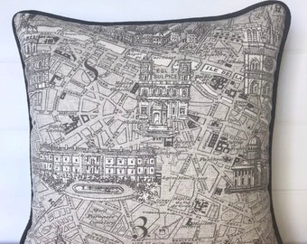 Paris Map Fabric Throw Pillow, French Country Accent Pillow Cover, Country French Decor, Neutral Colors Eiffel Tower, Arc de Triumph & More!