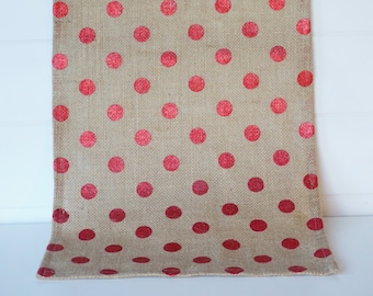 Burlap Table Runner, Valentine Runner, Valentine Decor Red Silver Gold Metallic Dot Burlap, Metallic Christmas Cottage Decor