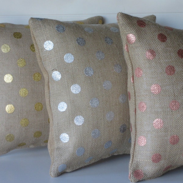 Metallic Burlap Pillow Cover, Gold, Hot Pink or Lavender! Metallic Dot Burlap, Sparkle Shabby Chic Throw Pillow, Cottage Cushion