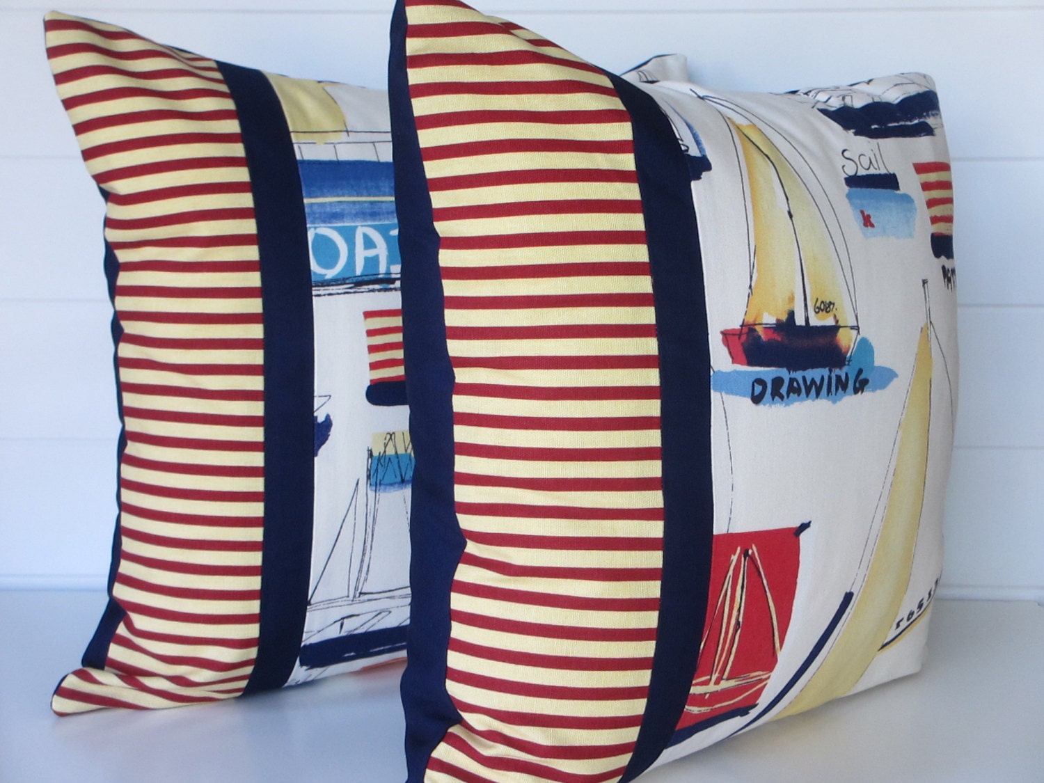 Boat Pillow Cover Nautical Pillow Sailboat Decor Yellow Etsy