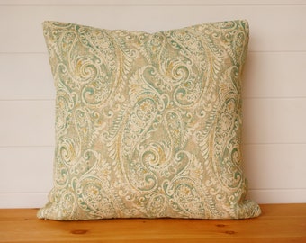 Burlap Pillow Cover, Paisley Burlap, Pastel Turquoise, Beige, Off-White Burlap, Aqua Burlap Cushion, Elegant Decorative Throw Cushion