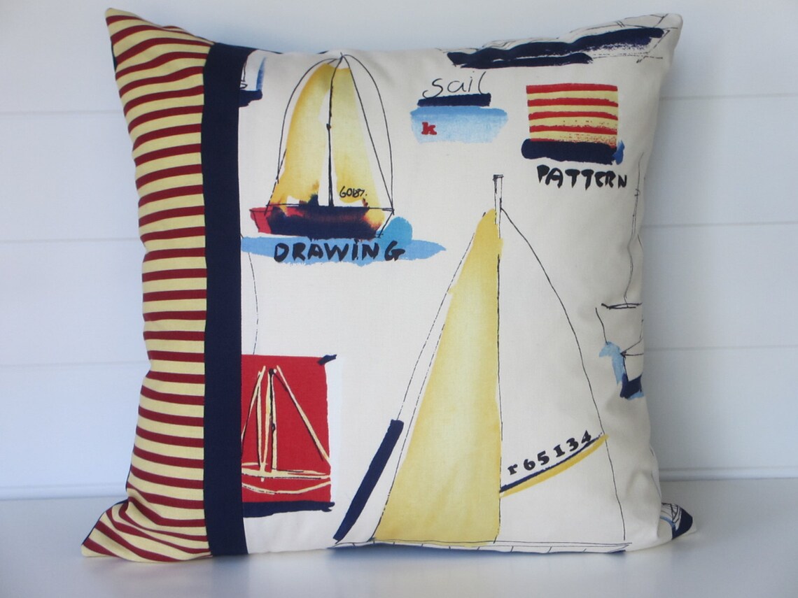 Boat Pillow Cover Nautical Pillow Sailboat Decor Yellow Etsy