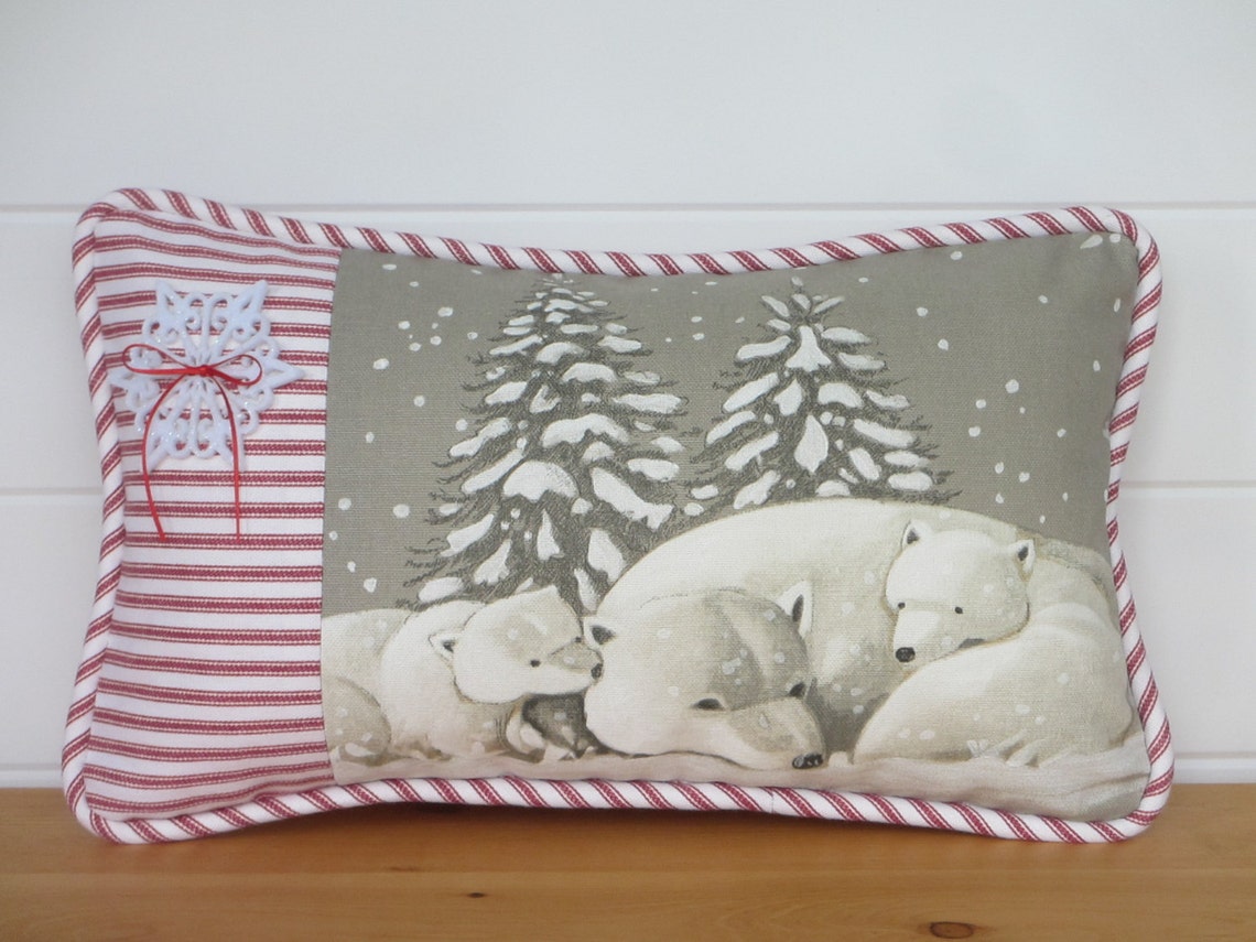 Polar Bear Winter Pillow Christmas Pillow Gray Christmas Etsy