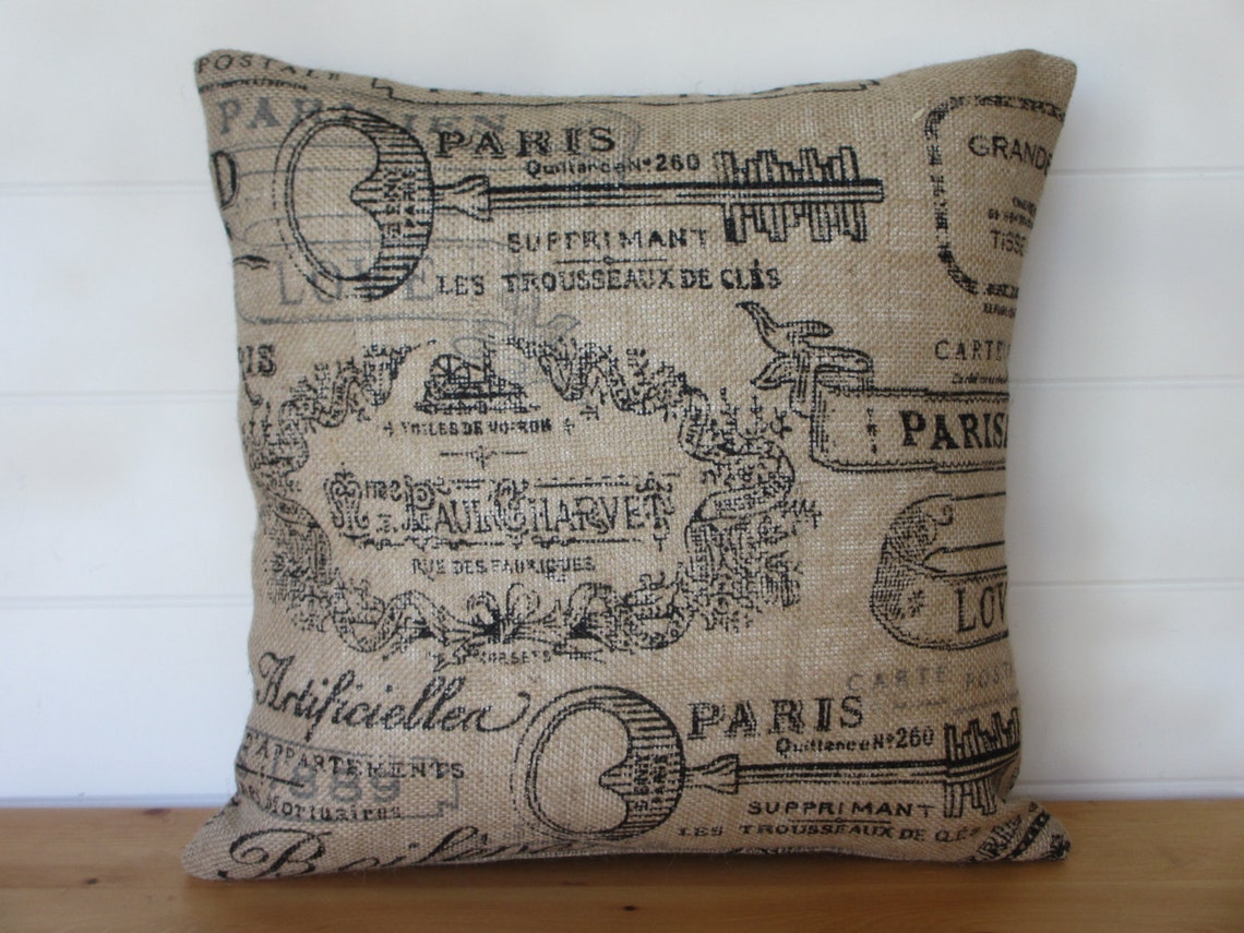 Burlap Pillow Cover Paris French Script Burlap Pillows Etsy