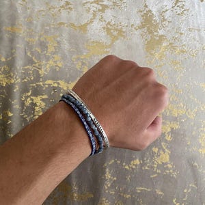 Bracelet Argent 925 Imperméable, Set de 3 Bracelets Perles et bracelet tissé, Bijou Méditerranéen Plage, Cadeau Ajustable Homme Femme