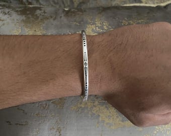 Bracciale in argento sterling 925 per uomo e donna, bracciale rigido unisex minimalista inciso, bracciale estivo da spiaggia, taglia unica, gioielli in argento stile boho