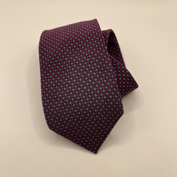 Cravate Vintage I.MAGNIN En Soie – Motif Géométrique Bordeaux Bleu Or – Fait Main