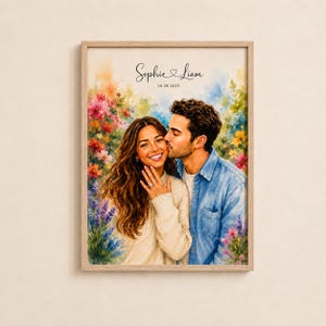 Custom Couple Portrait - Painting From Photo, 1st Anniversary Gift, Hand-Drawn Illustration, Wedding Gift, Gift for Her Him, Engagement Gift