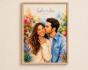 Custom Couple Portrait - Painting From Photo, 1st Anniversary Gift, Hand-Drawn Illustration, Wedding Gift, Gift for Her Him, Engagement Gift