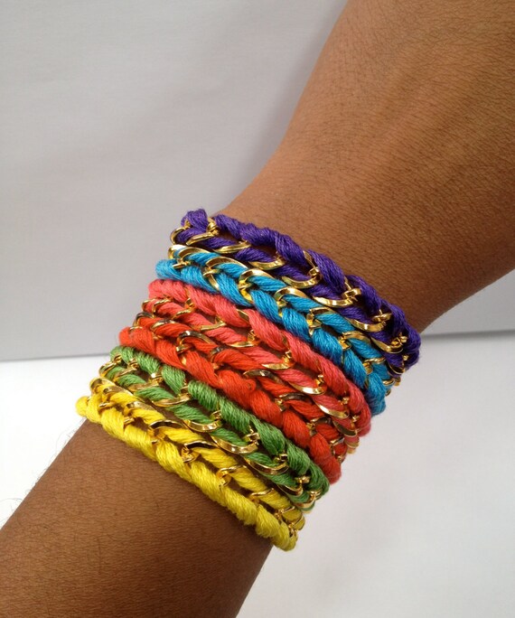 Items similar to NEON Woven Chain Bracelet - Multiple Colors Available ...