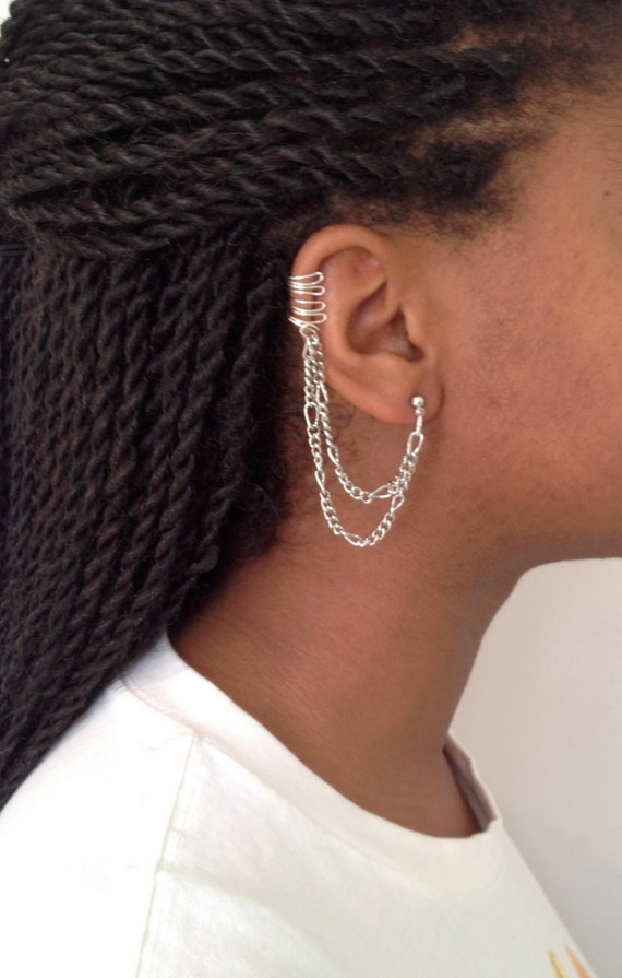 Items similar to Silver Cuff Earring with Chain on Etsy