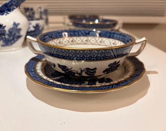 Vintage Booths Real Old Willow Soup Bowls and Saucers Set 6 Made England