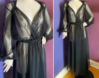 1940s Femme Fatale Sheer Robe Bishop Sleeves M L