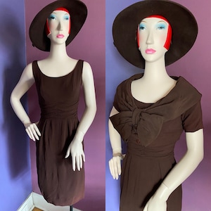 Vintage 1950s Dress and Jacket Set Dark Brown XS