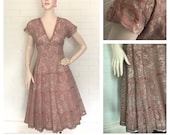 Vintage 1940s 50s Mauve Lace Dress M L