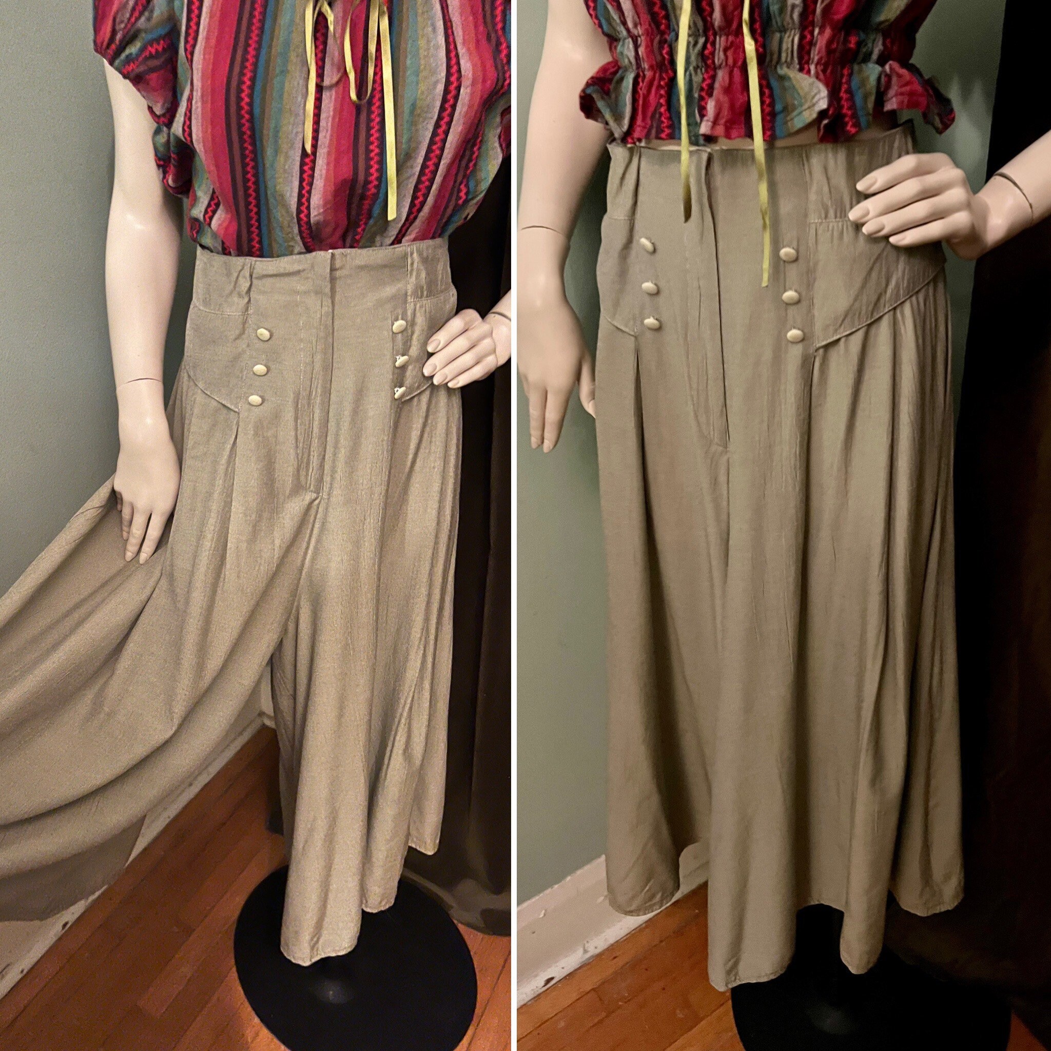 Upcycled Wide Leg Gaucho Pants With Fold Over Waist Band / Great for  Maternity / Culottes / Palazzo / Plus Size Pants / Made in USA 