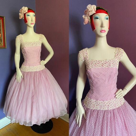 Vintage 1950s Lilac Party Dress M