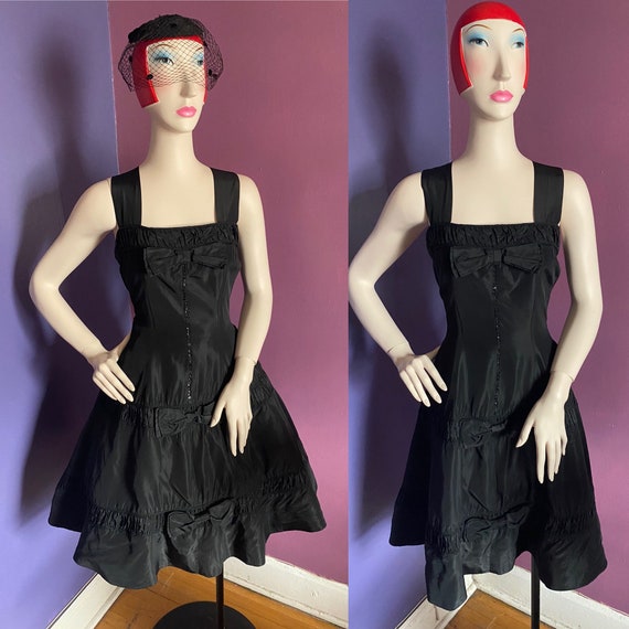 Vintage 1950s Black Taffeta Party Dress Johnathan… - image 1