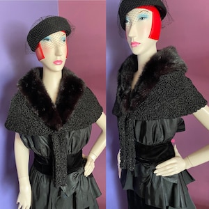 1950s Black Stole Shawl Capelet Persian Lamb and Mink