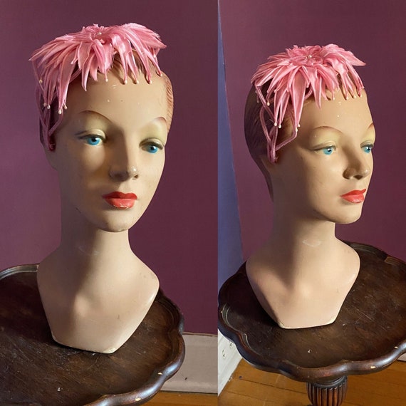 Vintage 1950s Pink Floral Headband Fascinator