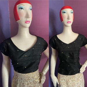 1980s does 1950s style Silk Blouse  with Pearls M