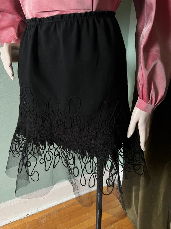 90s Black Embroidered Flared Mini Skirt Mermaid M… - image 8