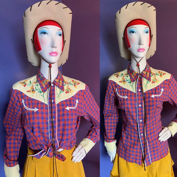 Vintage 1940s Embroidered Western Shirt M L