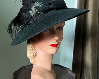 1940s Style Wide Brim Fedora With Feathers Lilliput Hats - Etsy display picture 2