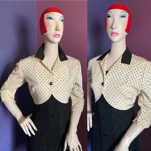 Vintage 1950s Cream and Black Bolero M