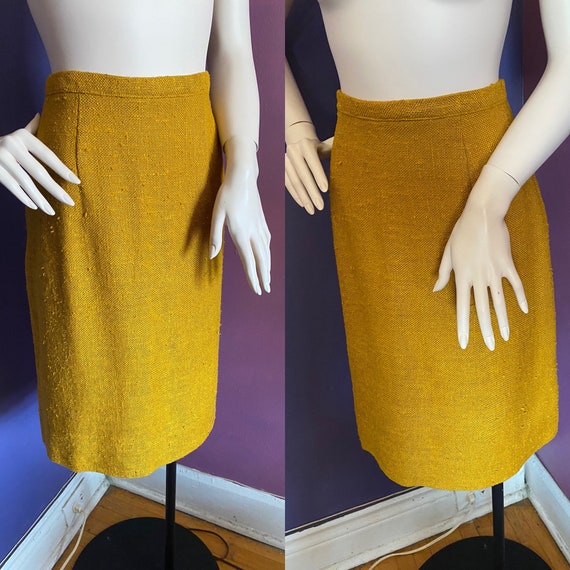 Vintage 1950s 1960s Mustard Pencil Skirt L XL Volu