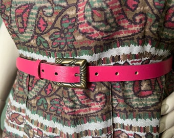 1960s Hot Pink Leather Skinny Belt ML