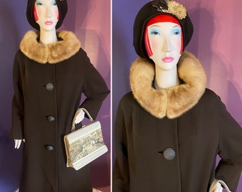 1950s A-Line Swing Coat with Mink Collar L XL