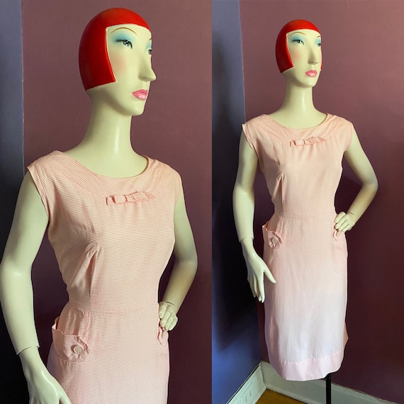 Vintage 1950s Wiggle Dress Pink Gingham XL Volup