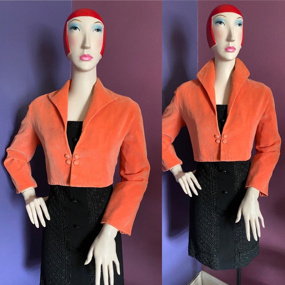 Vintage 1950s Coral Velvet Cropped Jacket Bolero M