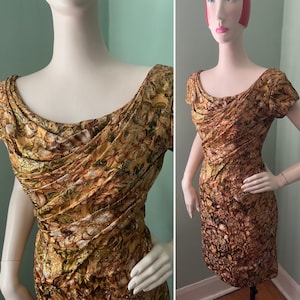 1950s Lurex Wiggle Dress with Draped Bust S