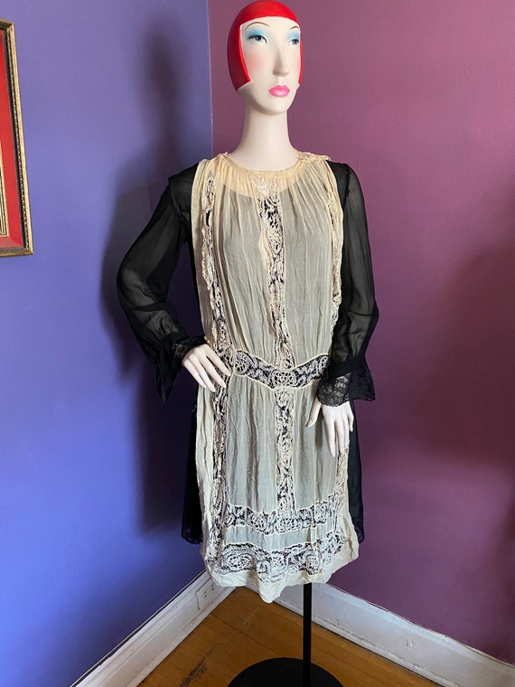 Vintage 1920s Slip Under dress with Sleeves S/M - image 6