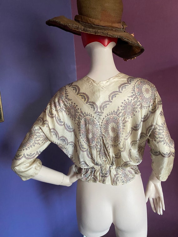 Vintage Edwardian 1910 Printed Silk Blouse XS - image 6