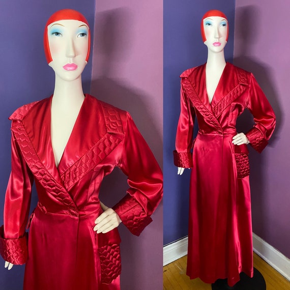 Vintage 1940s Liquid Satin Robe Dressing Gown M