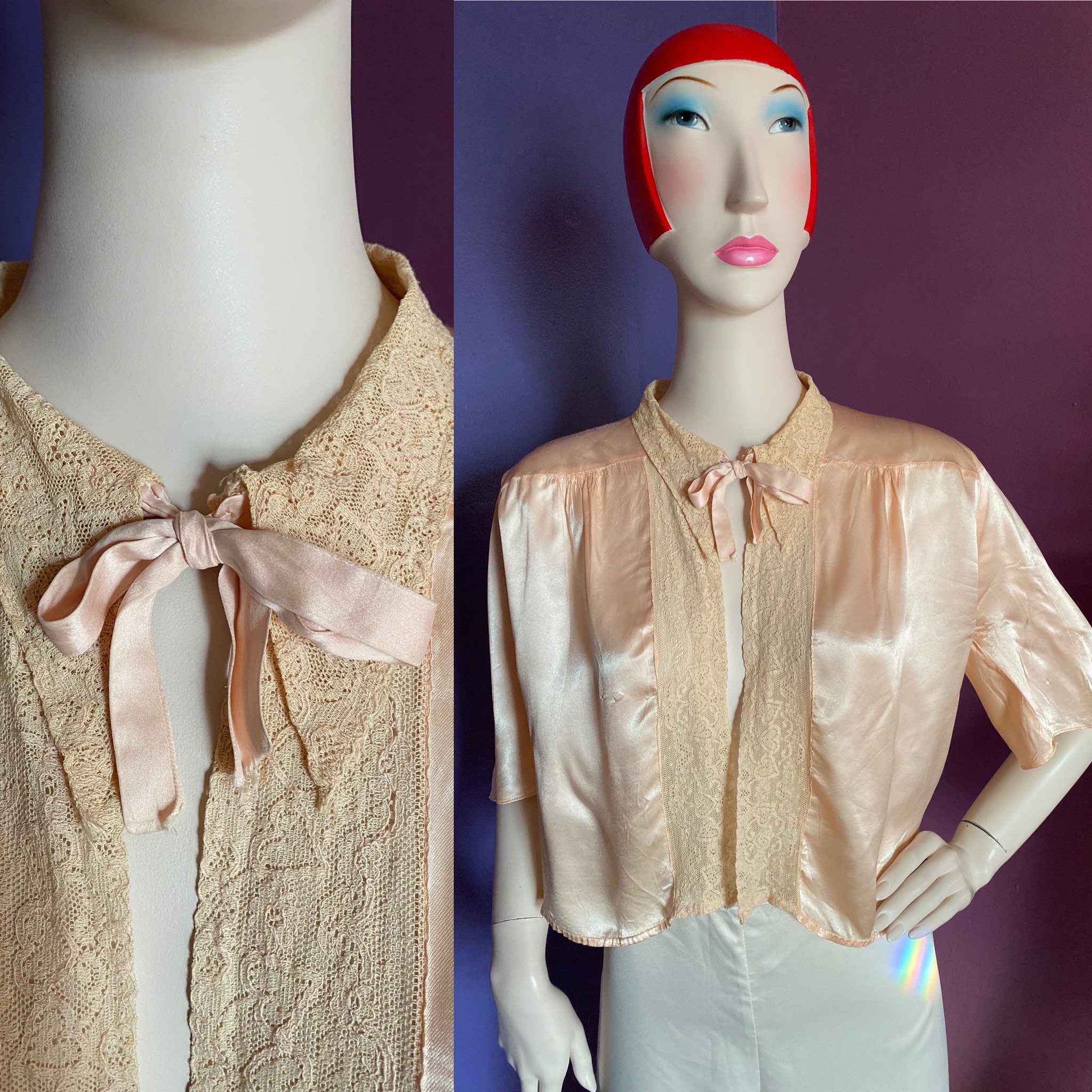 送料無料 日本 1930s Silk Satin Bed Jacket XS S - Etsy トップス