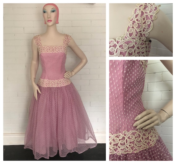 Vintage 1950s Lilac Party Dress M