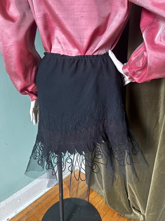 90s Black Embroidered Flared Mini Skirt Mermaid M… - image 3