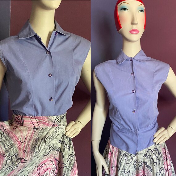 Vintage 1950s Button up Blouse M