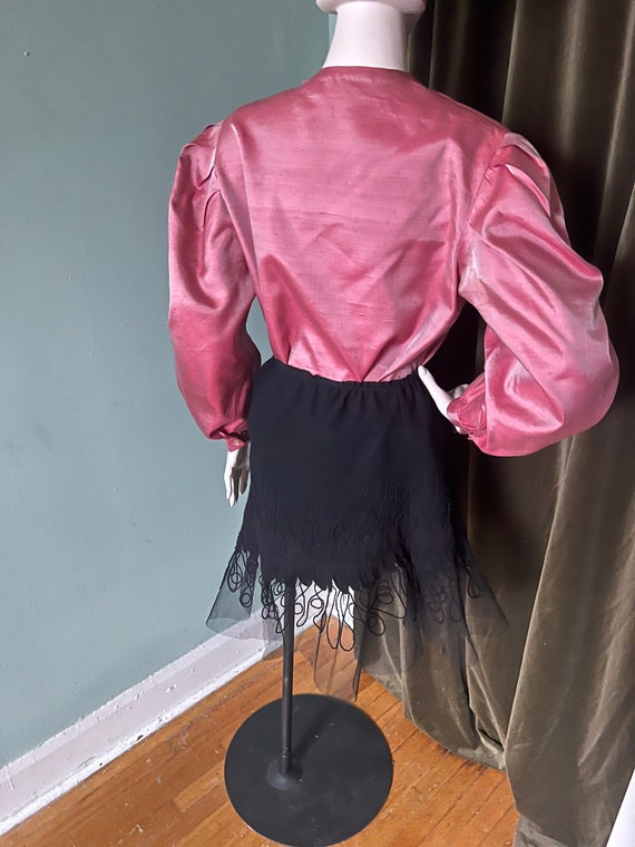 90s Black Embroidered Flared Mini Skirt Mermaid M… - image 4