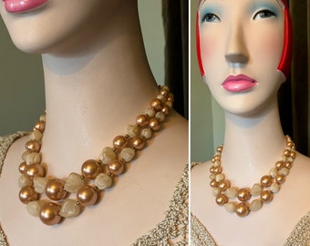 Vintage 1950s 1960s Beaded Statement Necklace 2 Strand