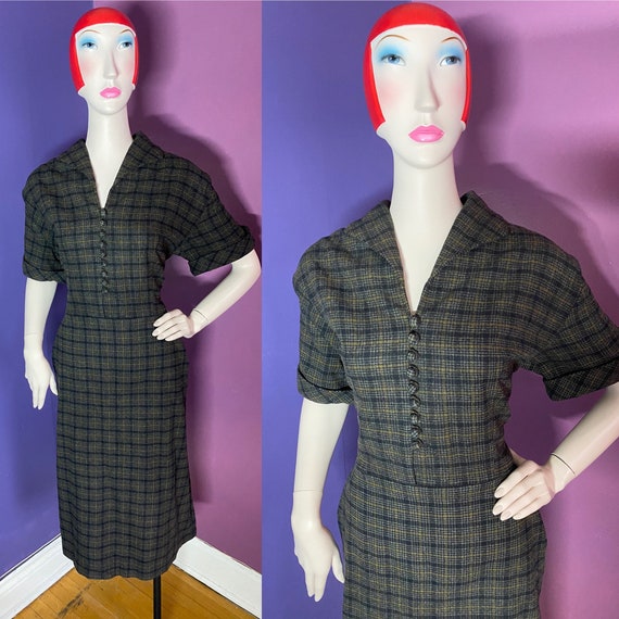 Vintage 1950s Plaid Wiggle Dress XXL VOLUP