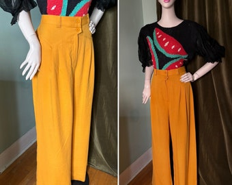 Vintage 40s Style High Waisted Wide Leg Trousers Emmy Design Sweden L