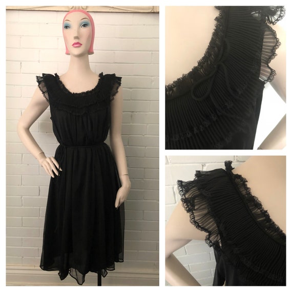 Vintage 1960s Black Babydoll Nightgown L/XL Volup