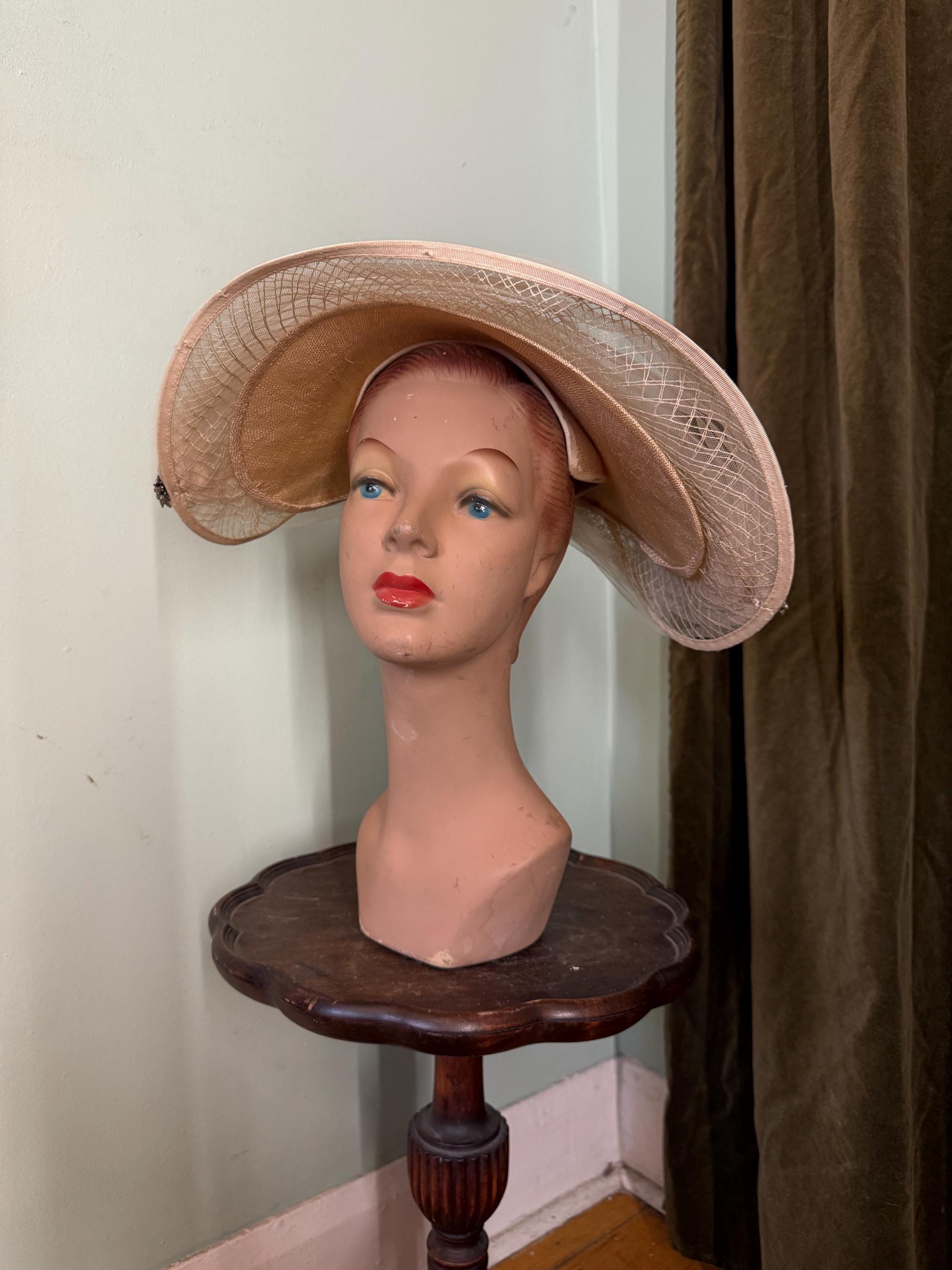 Chapeau Capeline En Sisal Noir Vintage Années 80 - Taille Unique - Fabriqué En France