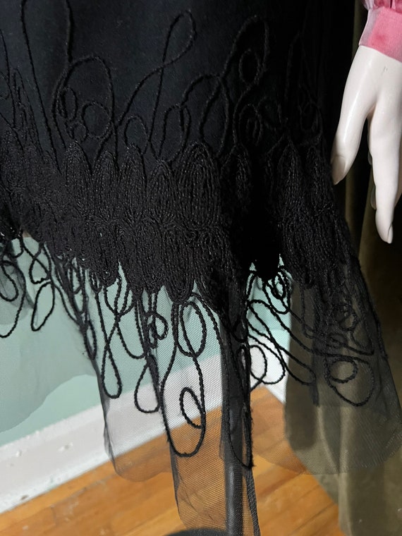 90s Black Embroidered Flared Mini Skirt Mermaid M… - image 9