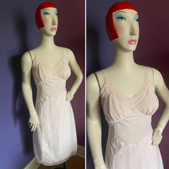 1940s Pink Crystal Pleat Cotton Slip Dress French… - image 1